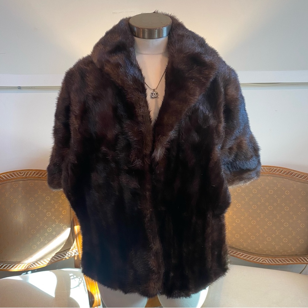 Vintage 1960s Dark Brown Genuine Mink Fur Wrap Shawl Stole - Picture 1 of 11